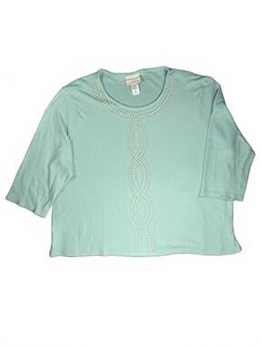 Alfred Dunner Mint Green Top With Pearl Detail 3/4 Sleeve Top Size 1X